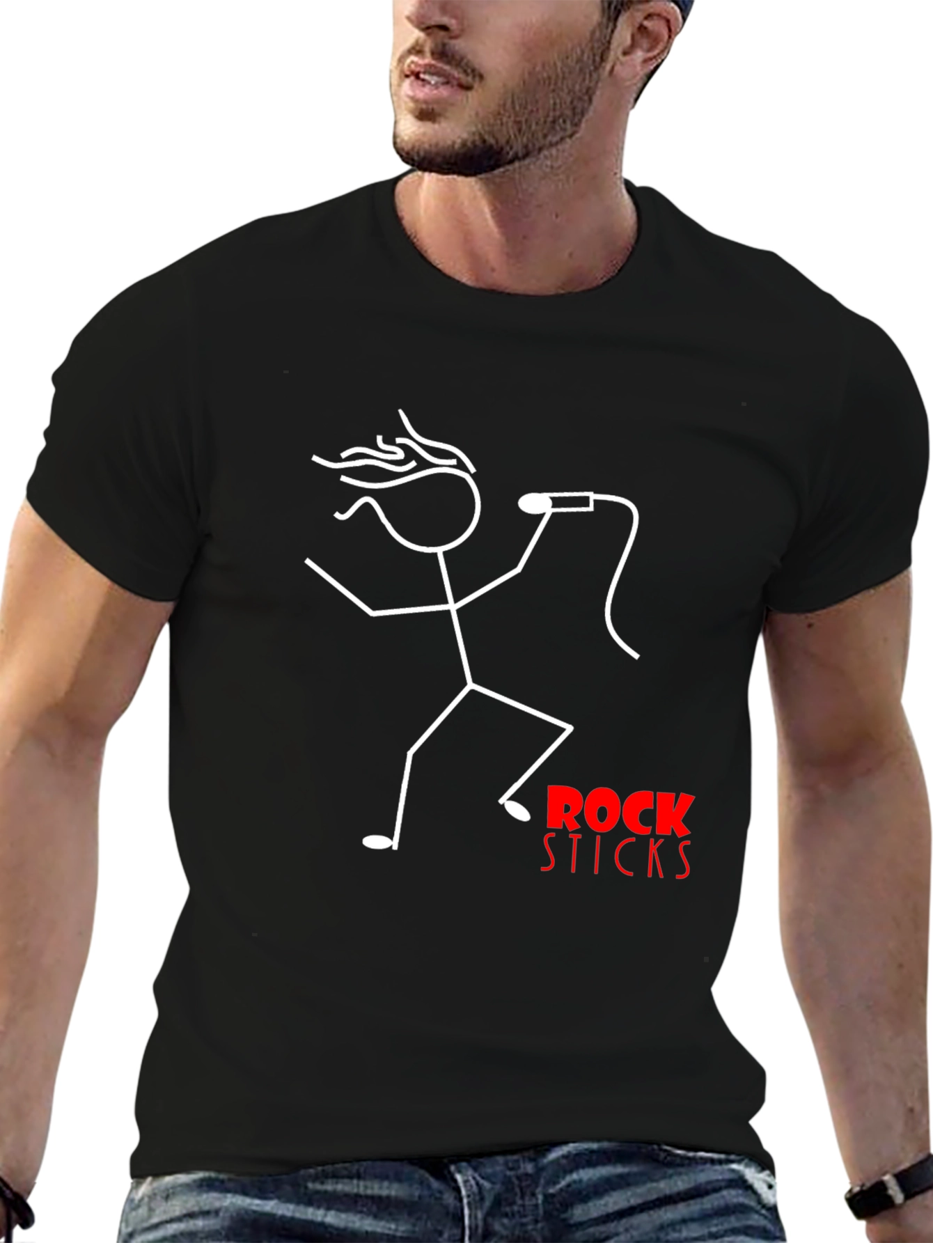 Rock Sticks Graphic Tee - Black Cotton T-Shirt