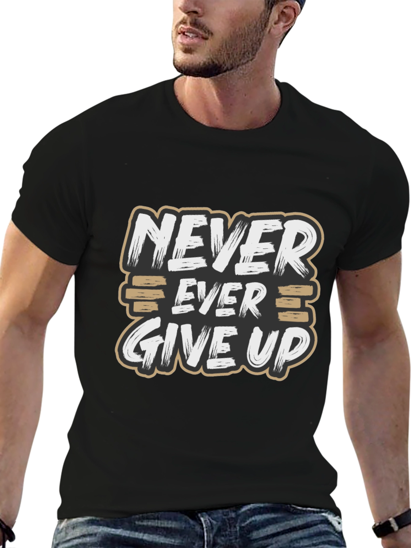 Never Ever Give Up Motivational Graphic T-Shirt