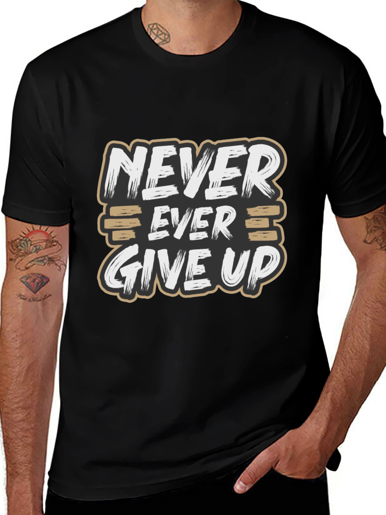Never Ever Give Up Motivational Graphic T-Shirt