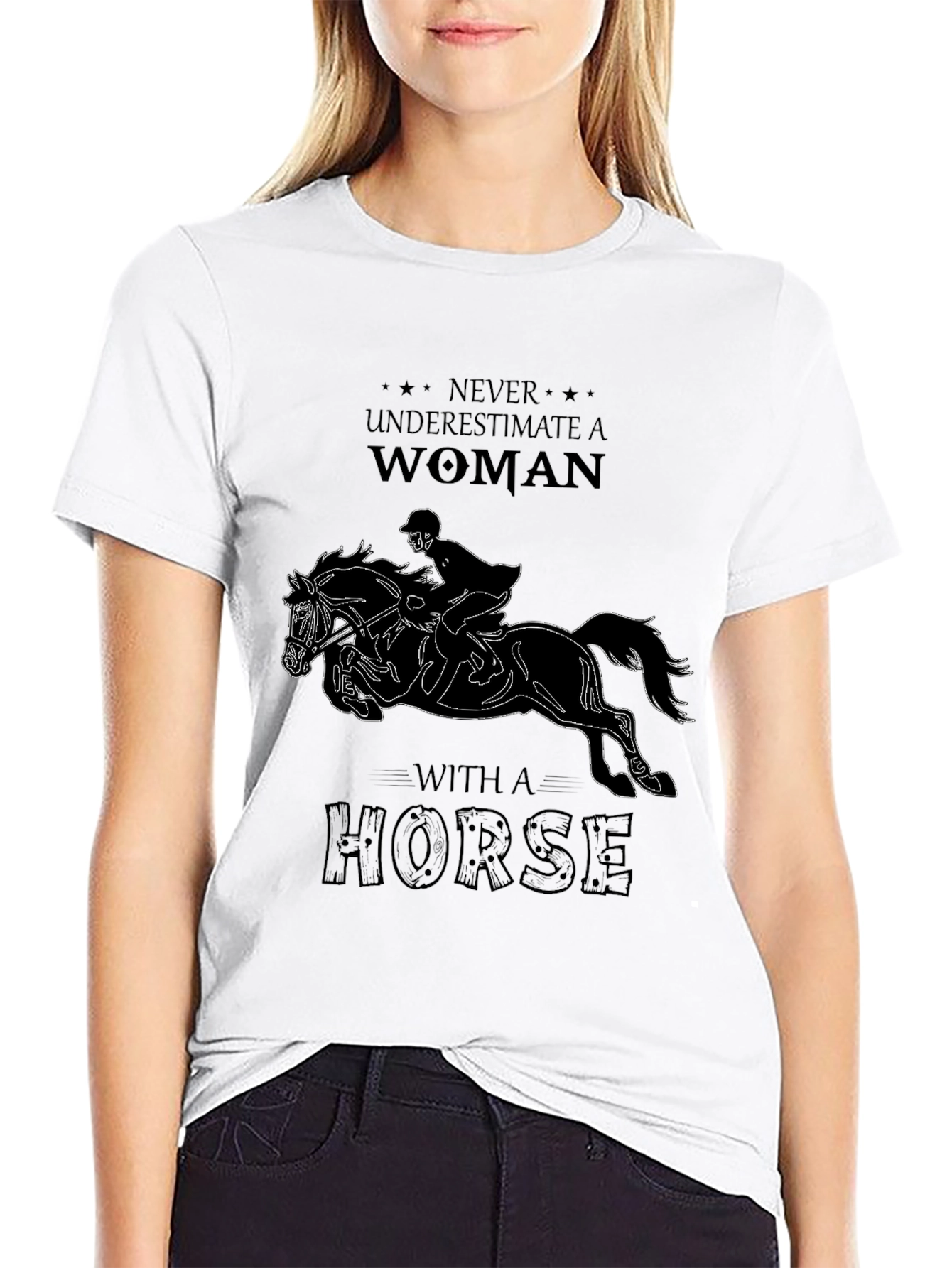 Never Underestimate Woman With Horse T-Shirt