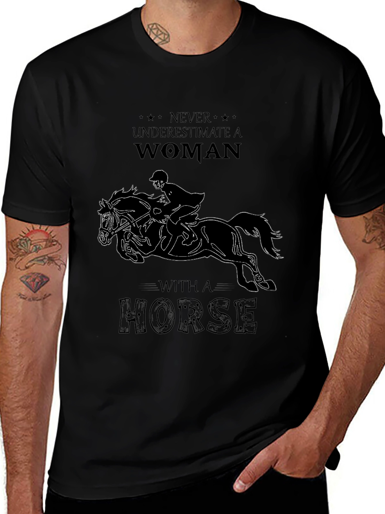 Never Underestimate Woman With Horse T-Shirt