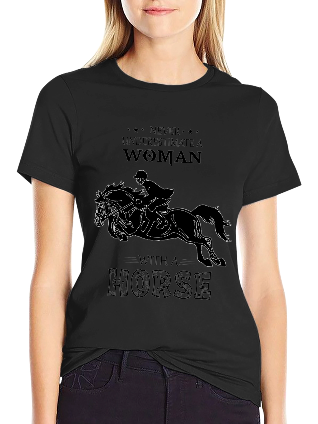 Never Underestimate Woman With Horse T-Shirt