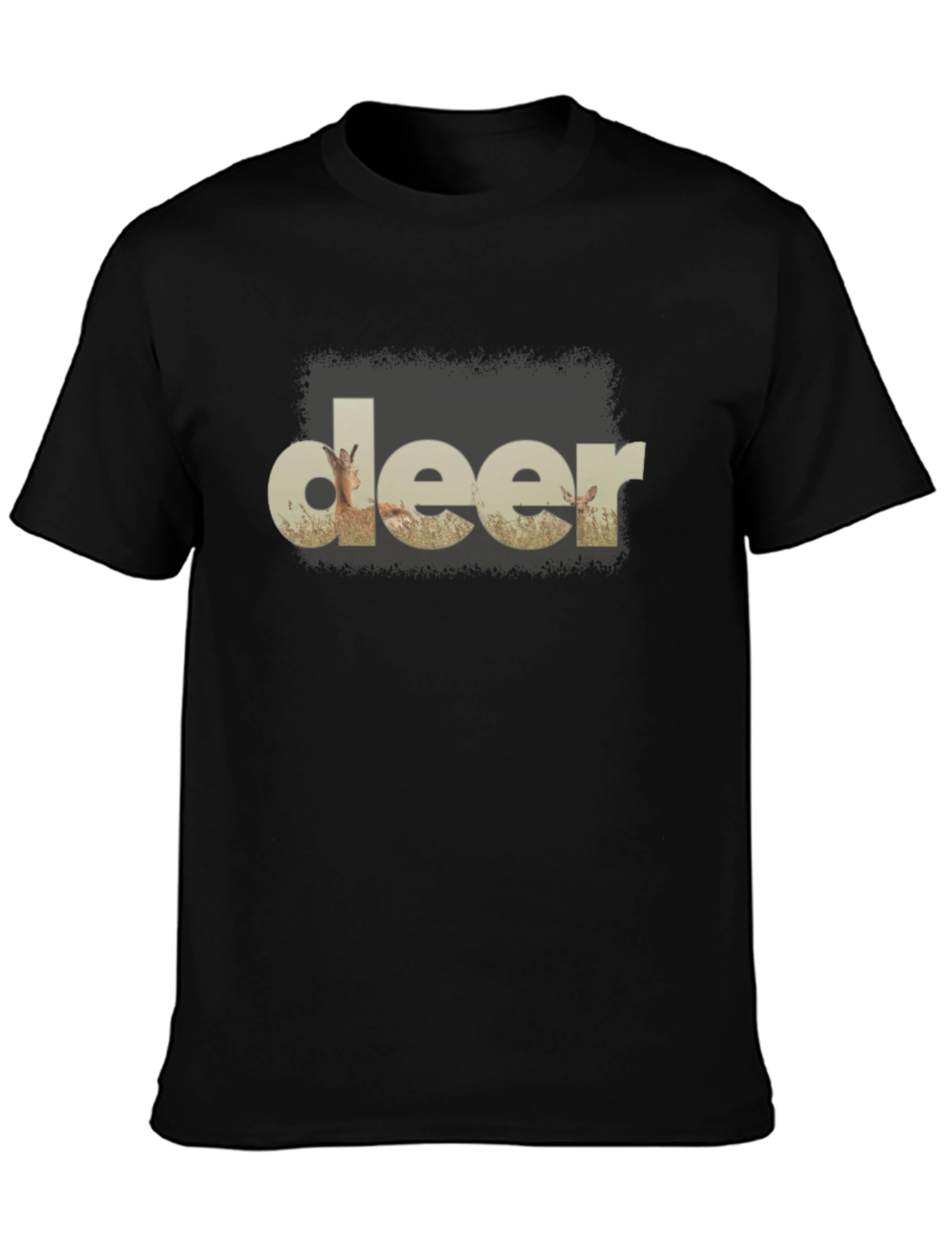 Deer Graphic Print Black T-Shirt