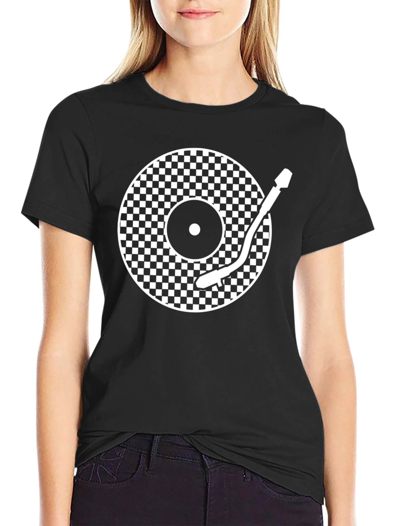 Retro Turntable Graphic Tee - Black Cotton Comfort