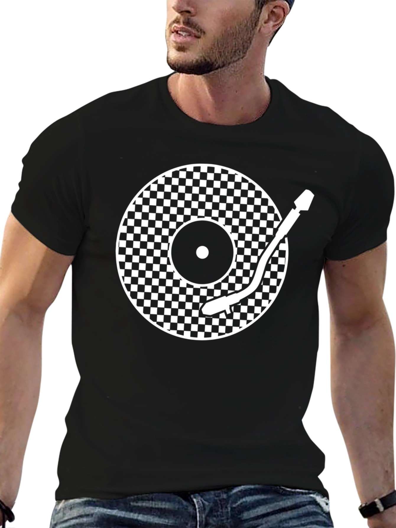 Retro Turntable Graphic Tee - Black Cotton Comfort