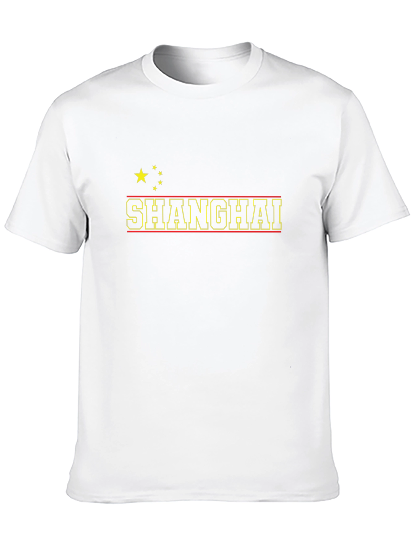Shanghai City T-Shirt China Flag Stars Black Crew Neck