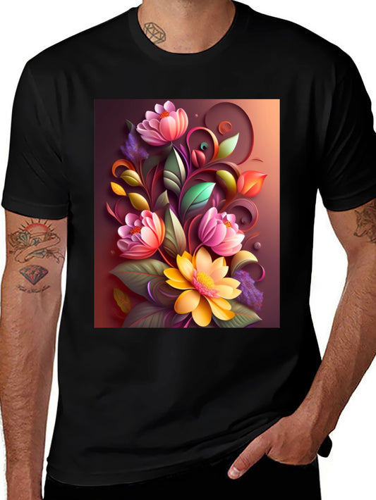 Floral Design Black T-Shirt