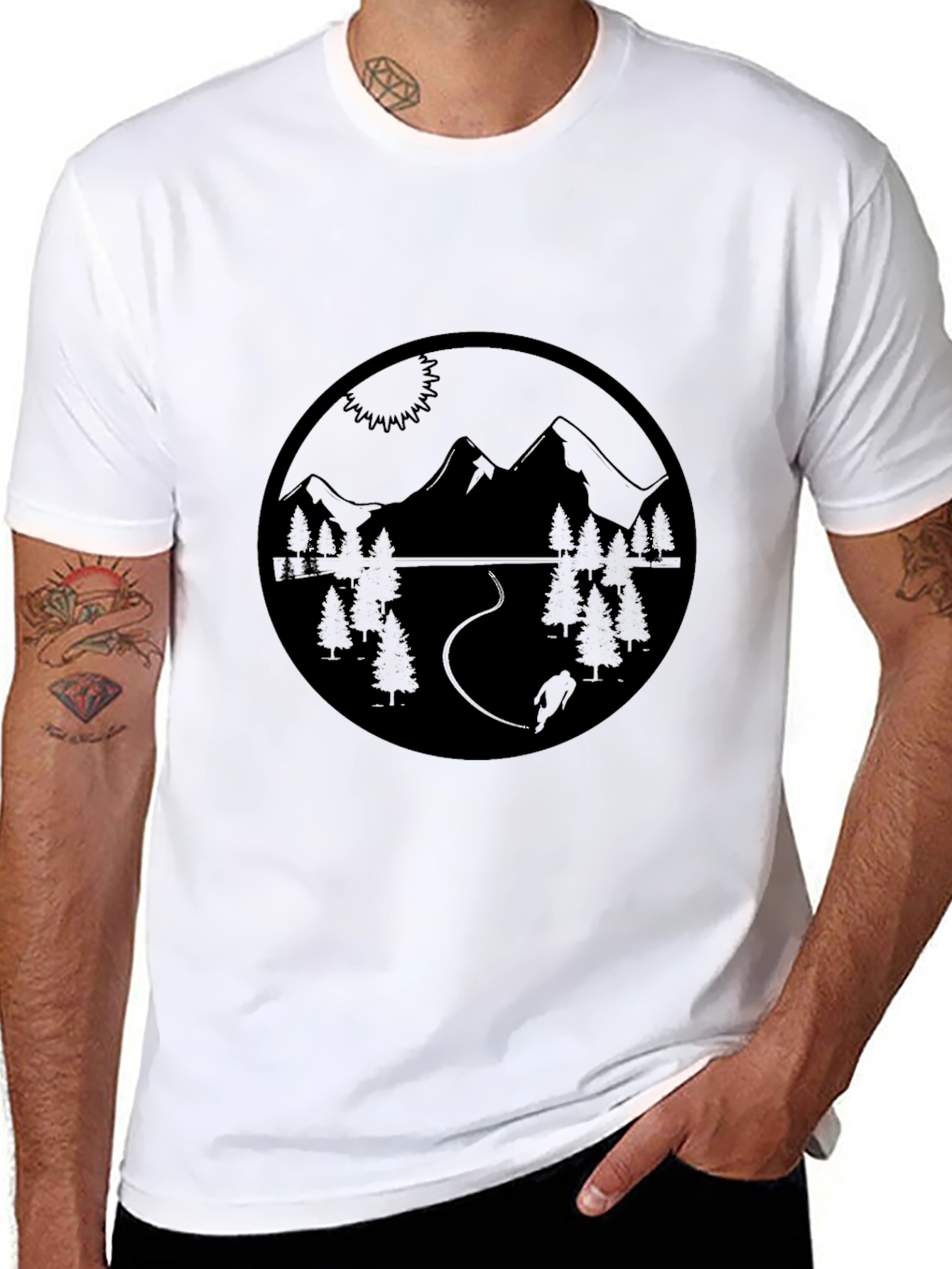 Nature Scene Graphic Tee - Black Mountain Adventure Shirt