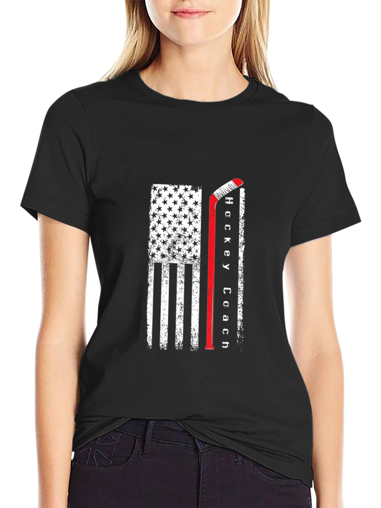 Hockey Coach Flag T-Shirt - Patriotic Hockey Tee