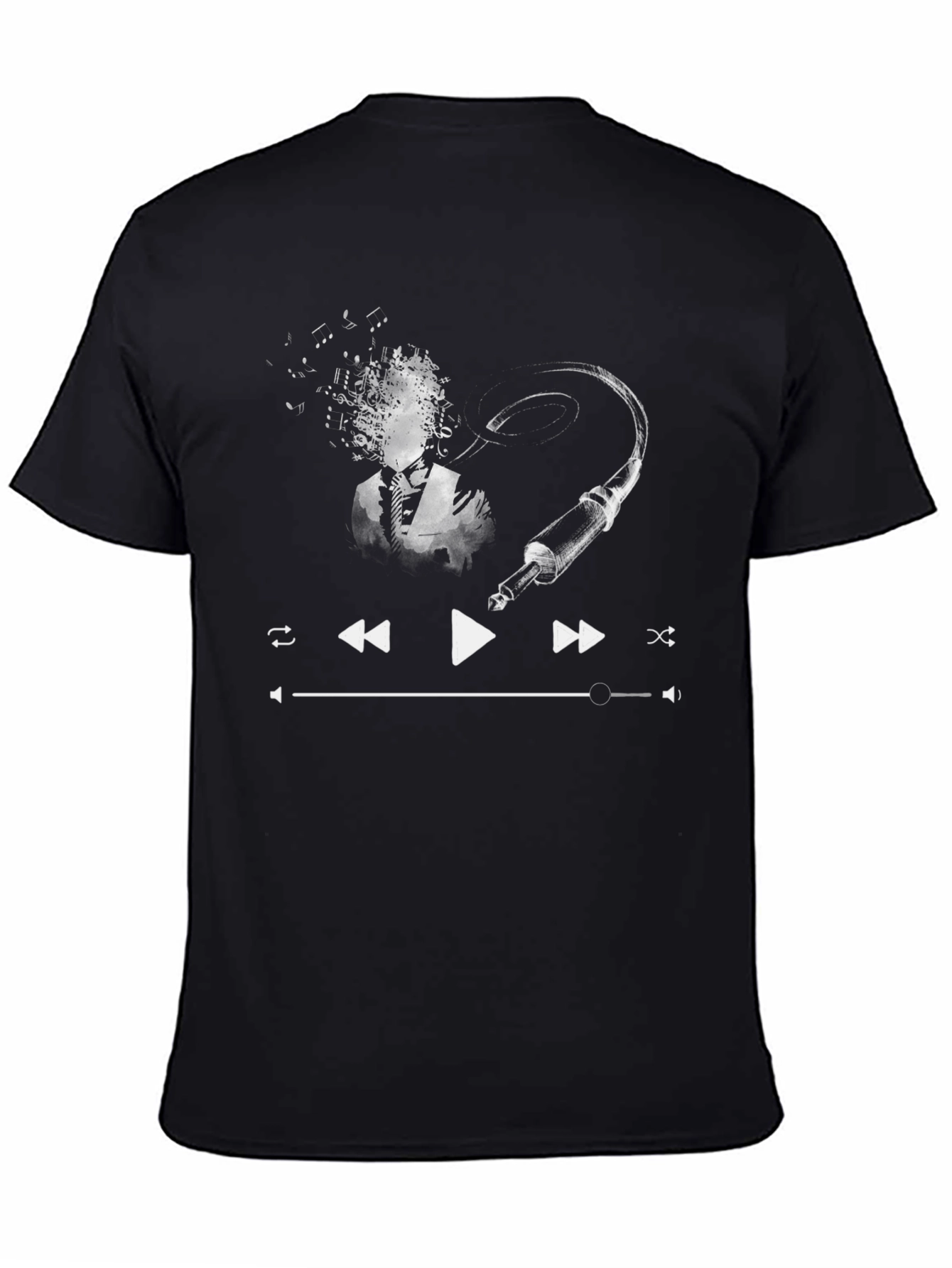 Music Player Graphic Tee - Black Cotton T-Shirt