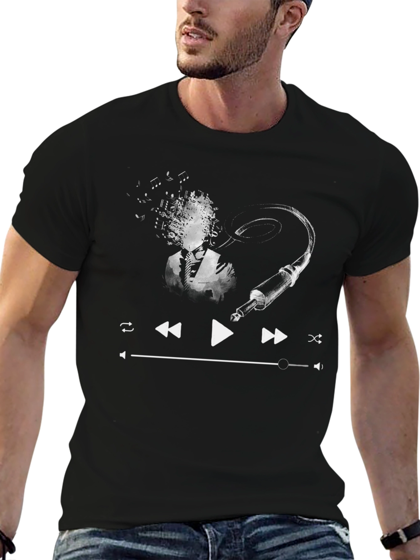 Music Player Graphic Tee - Black Cotton T-Shirt