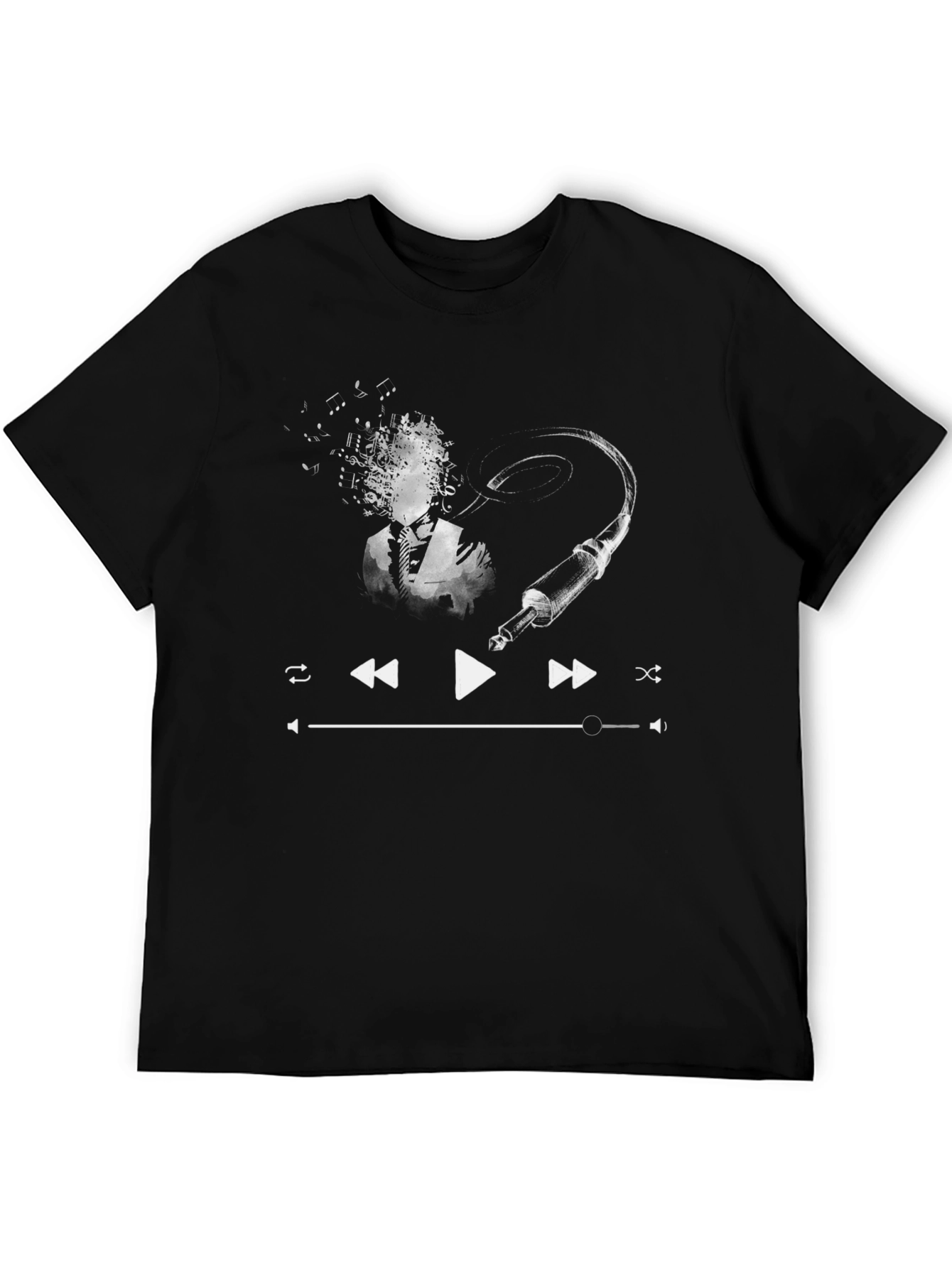Music Player Graphic Tee - Black Cotton T-Shirt