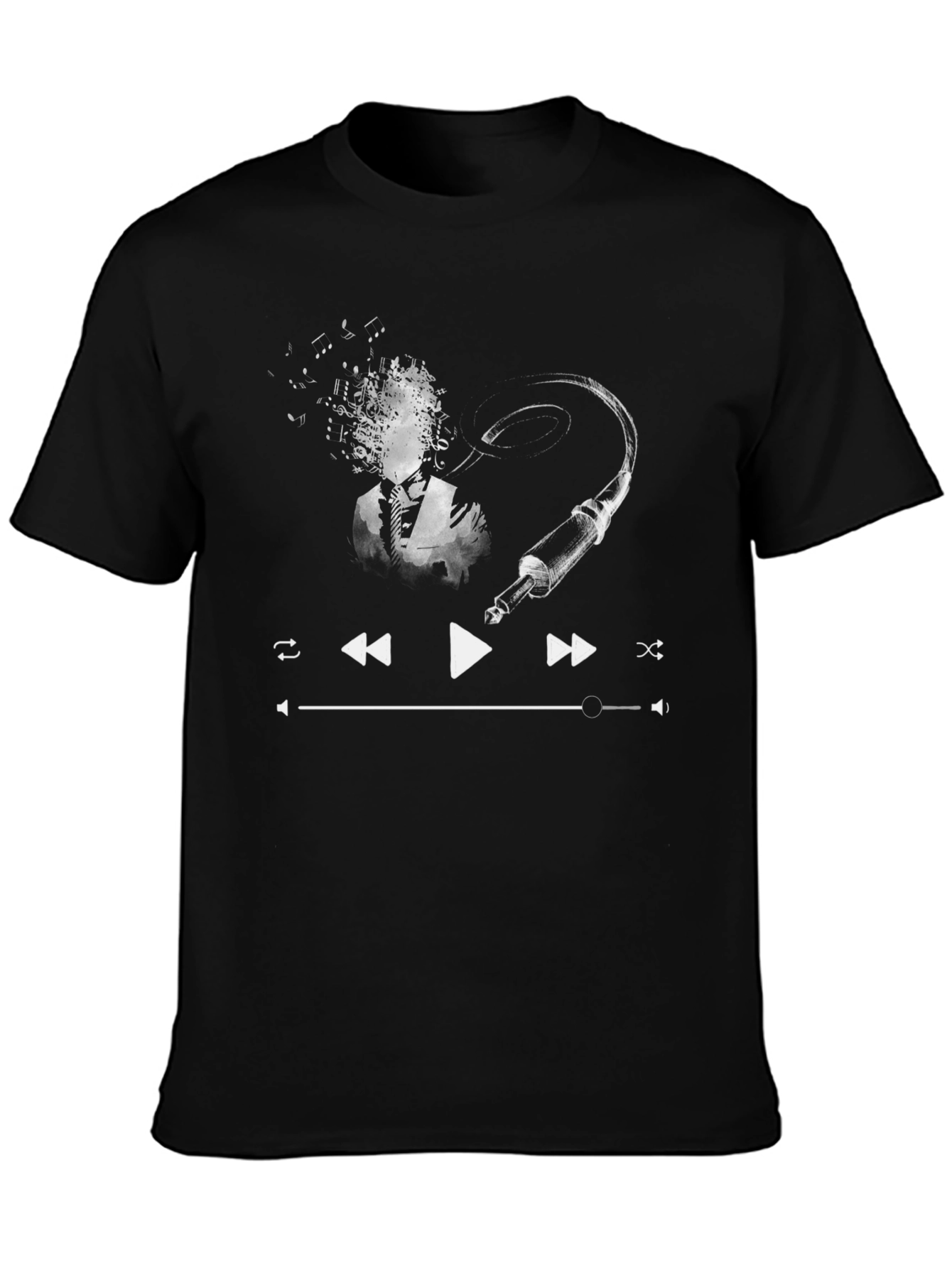 Music Player Graphic Tee - Black Cotton T-Shirt