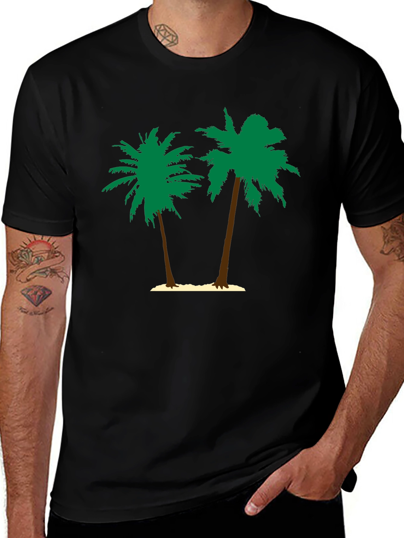 Tropical Palm Tree Graphic Tee - Black