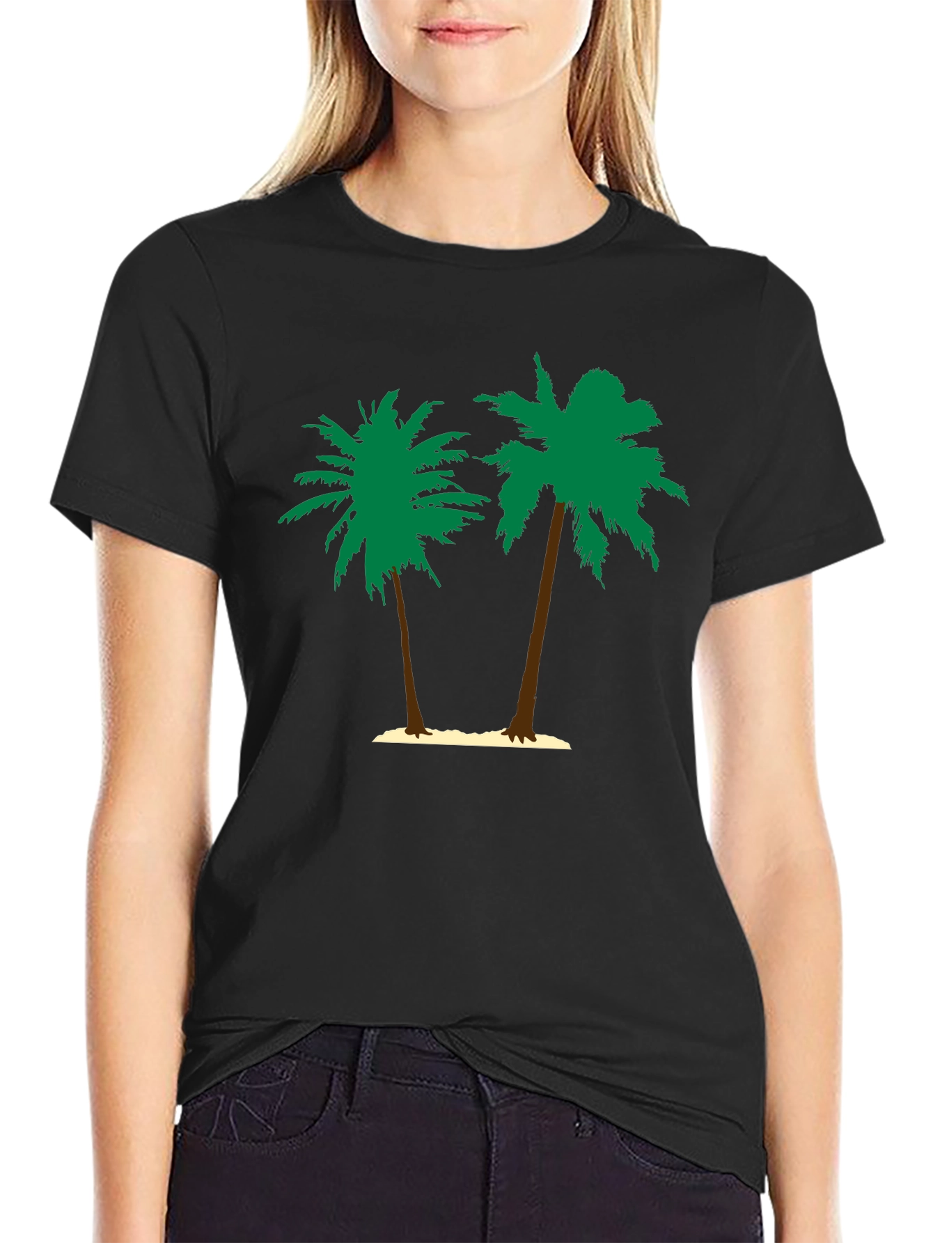 Tropical Palm Tree Graphic Tee - Black