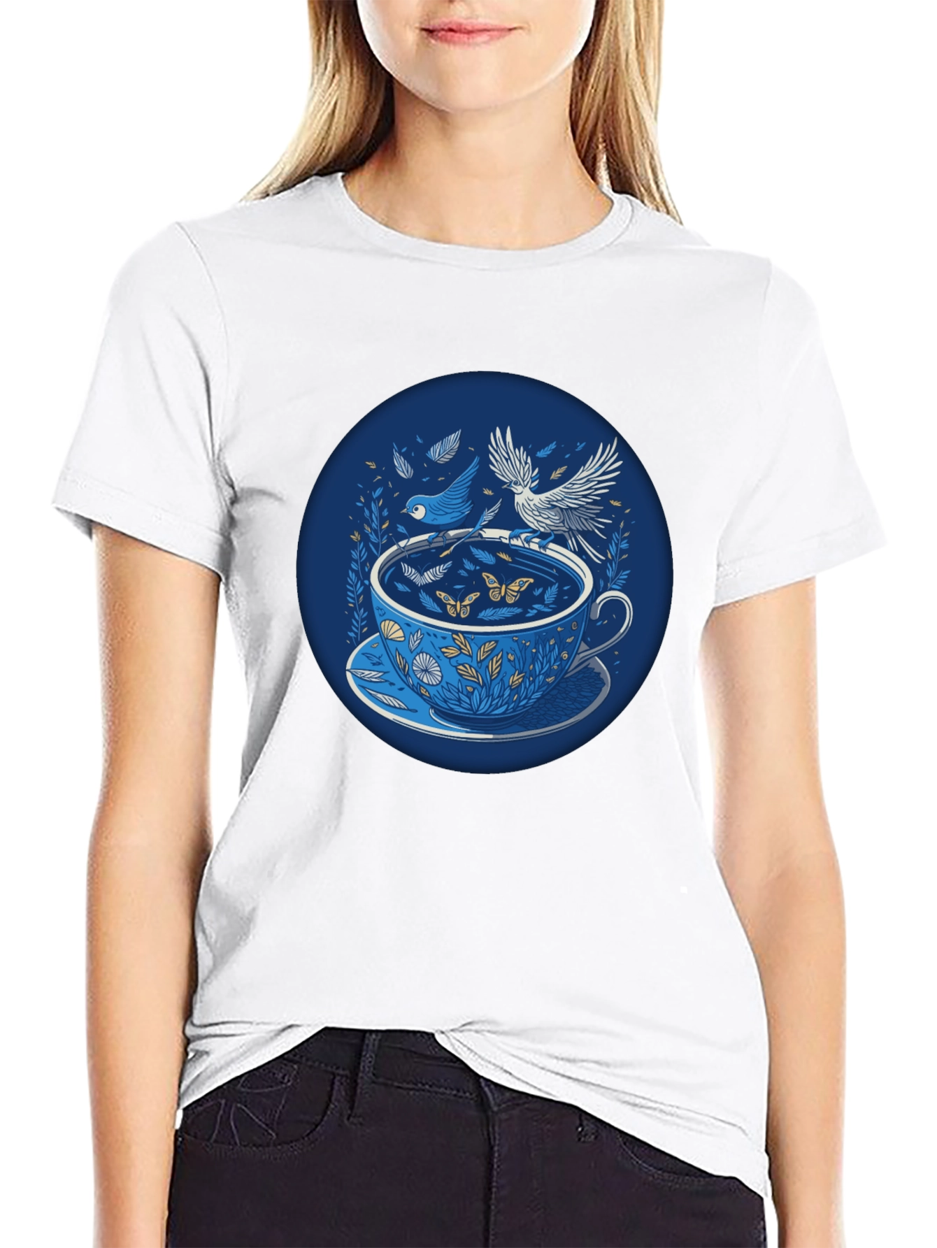 Whimsical Tea Cup Bird T-Shirt