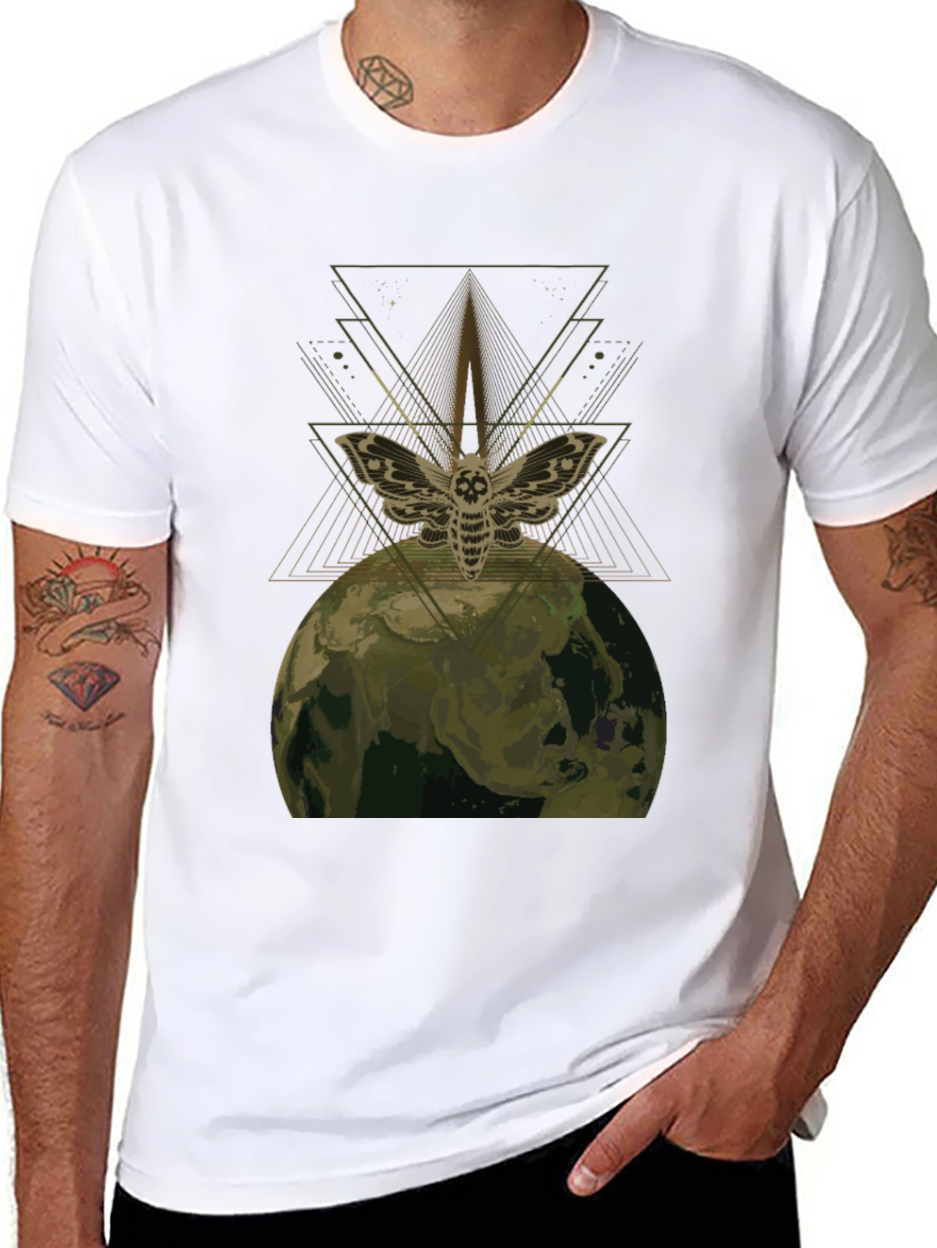 Moth Earth Graphic Tee - Unique Dark Aesthetic
