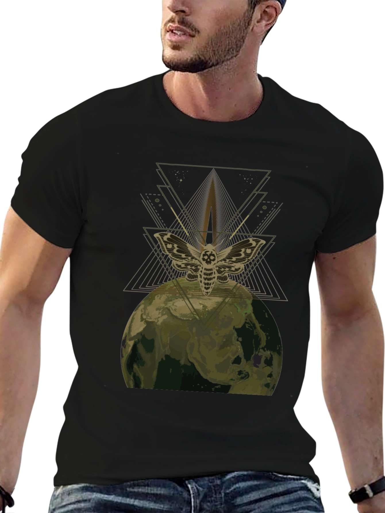 Moth Earth Graphic Tee - Unique Dark Aesthetic
