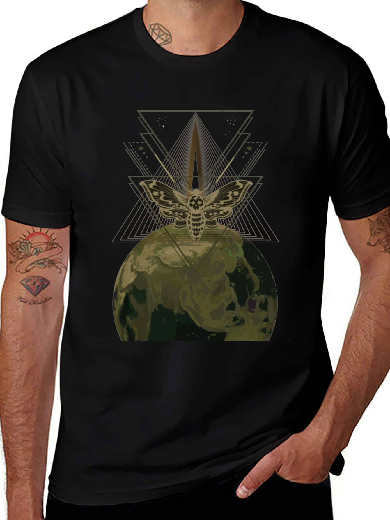 Moth Earth Graphic Tee - Unique Dark Aesthetic