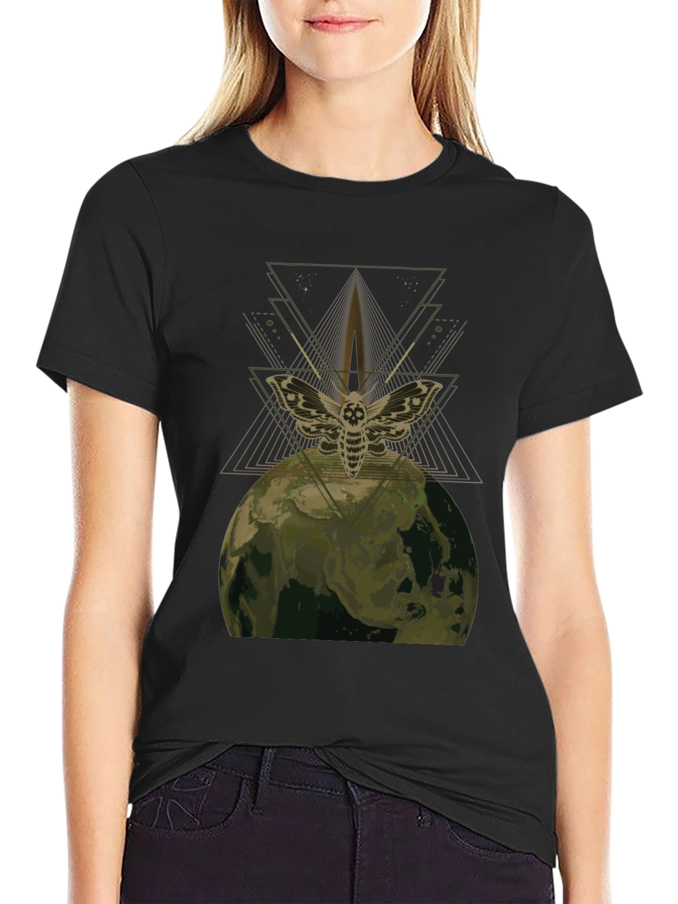 Moth Earth Graphic Tee - Unique Dark Aesthetic