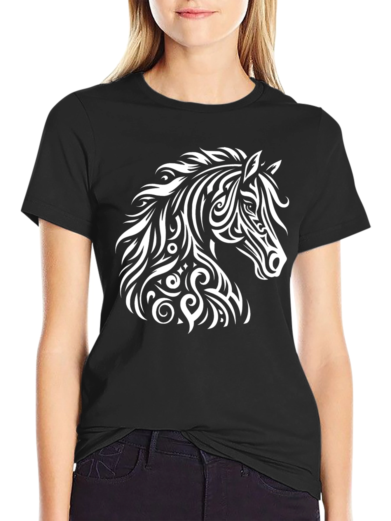 Tribal Horse Graphic Tee - Stylish Black T-Shirt