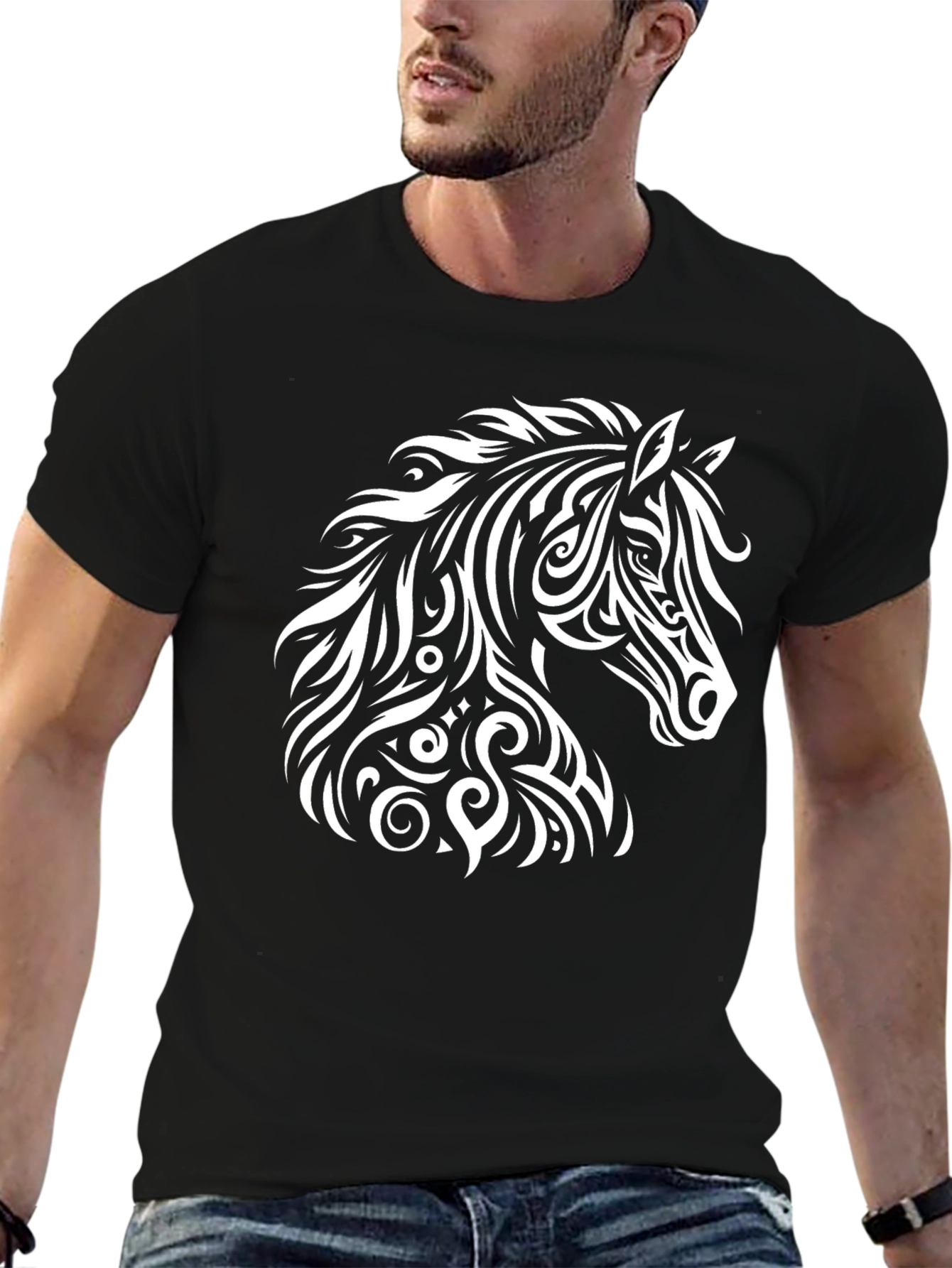 Tribal Horse Graphic Tee - Stylish Black T-Shirt