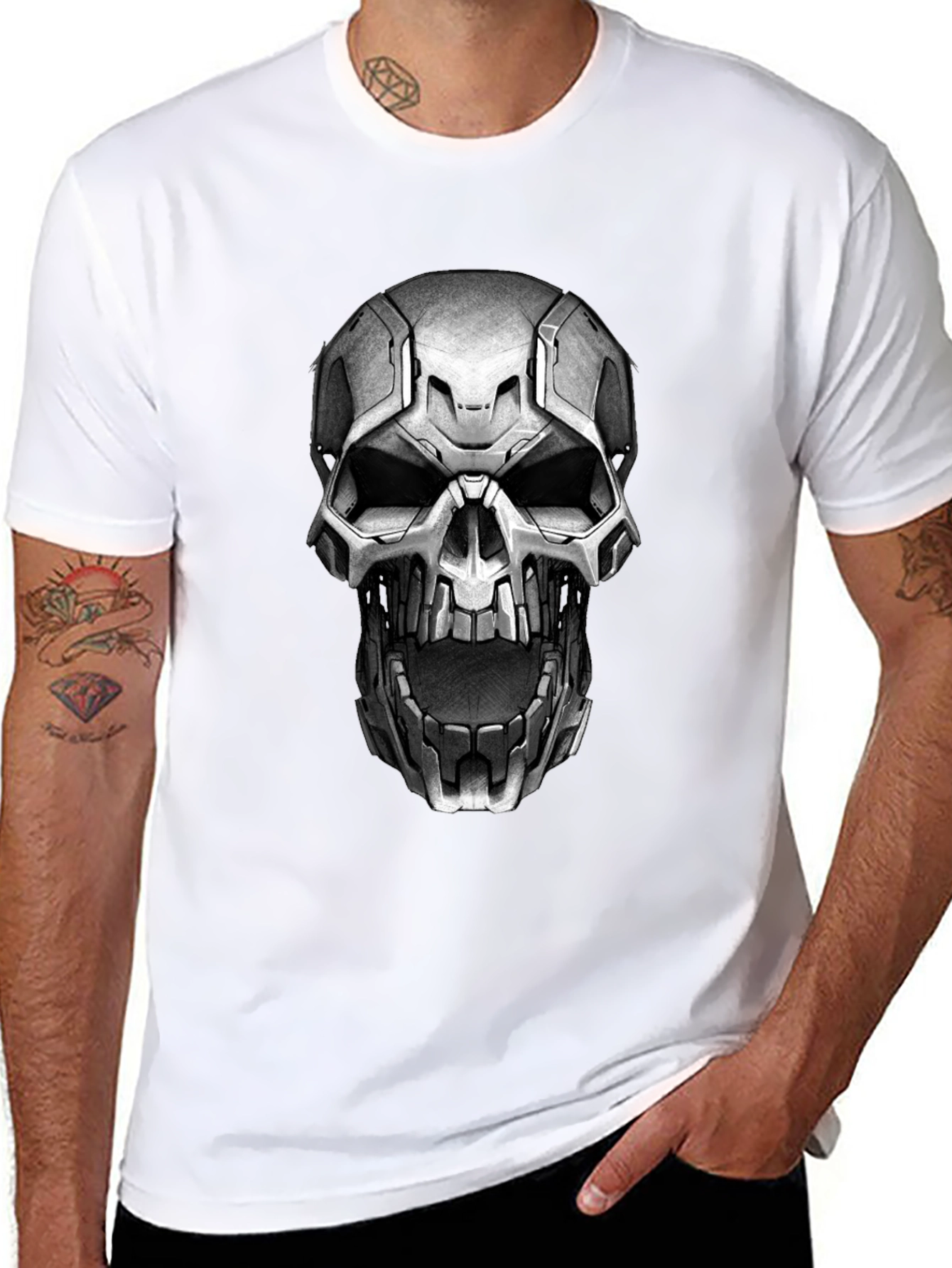 Cyber Skull Graphic Tee - Black Cotton