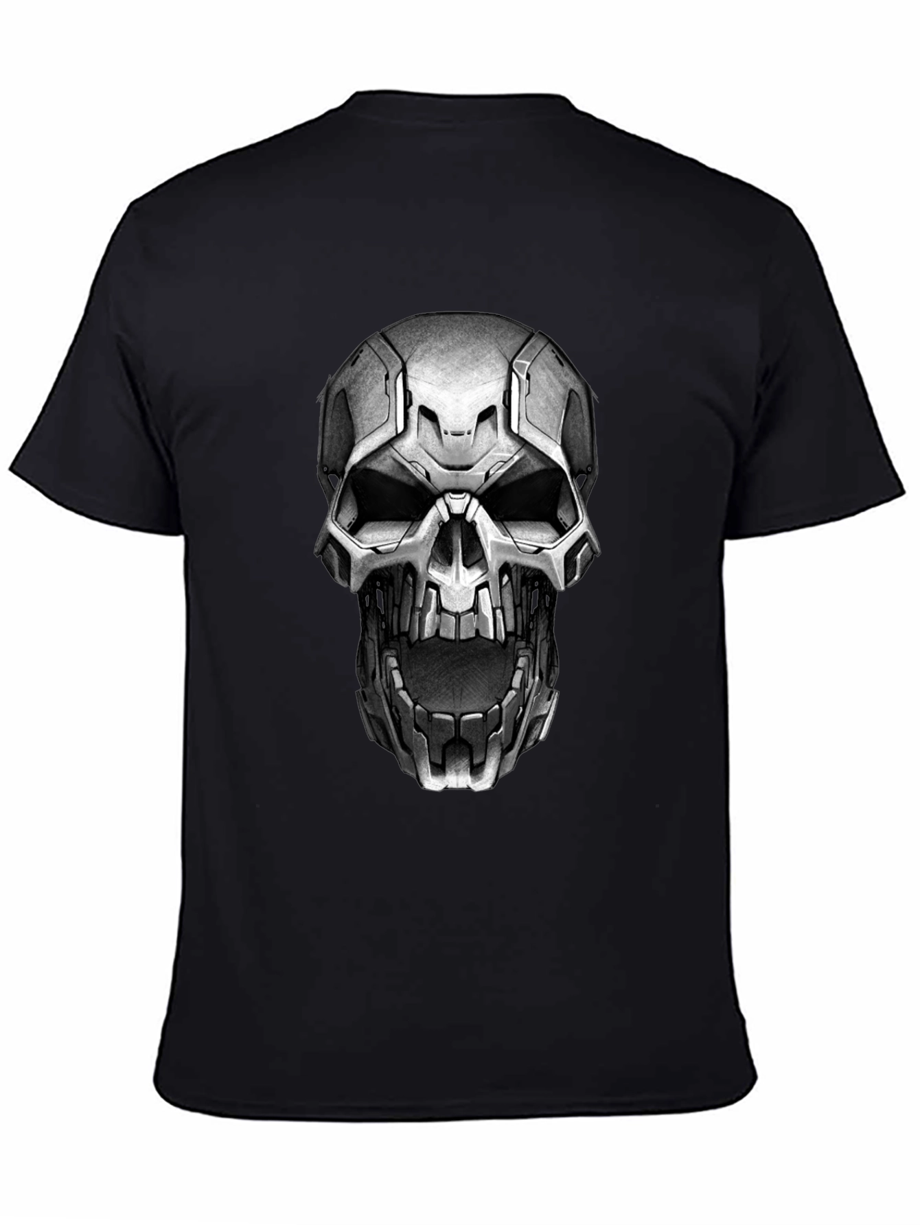 Cyber Skull Graphic Tee - Black Cotton
