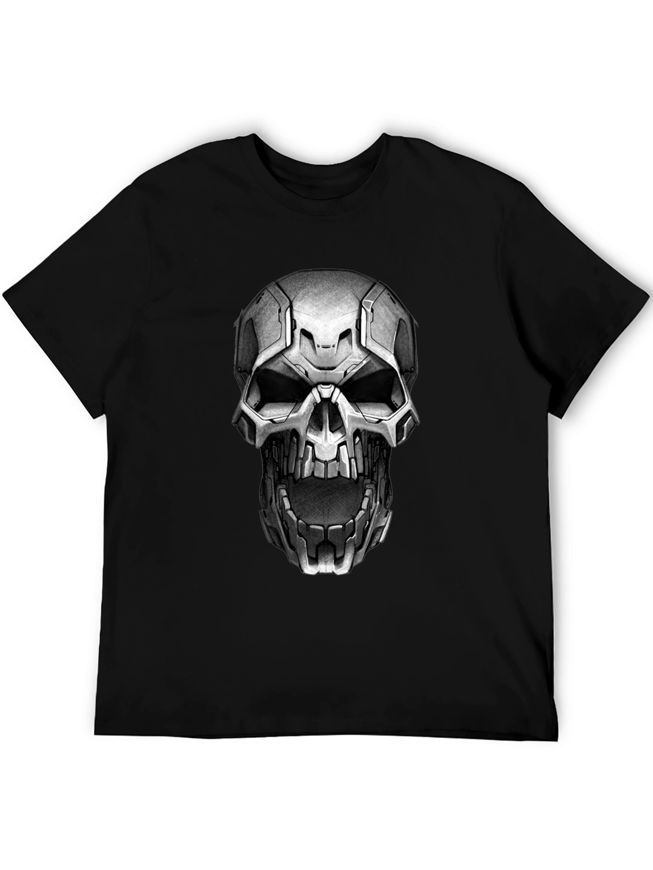 Cyber Skull Graphic Tee - Black Cotton