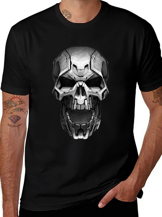 Cyber Skull Graphic Tee - Black Cotton