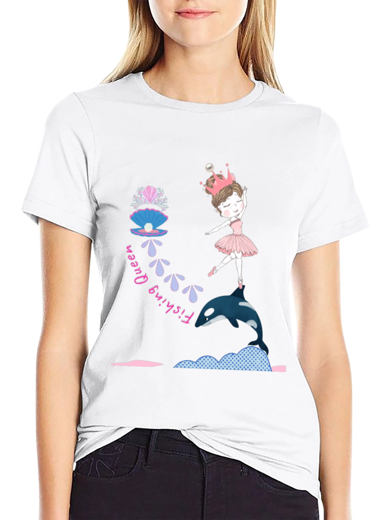 Fishing Queen T-Shirt: Ballerina & Orca Design