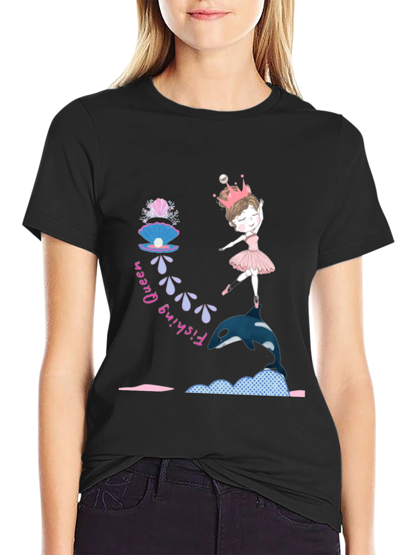 Fishing Queen T-Shirt: Ballerina & Orca Design