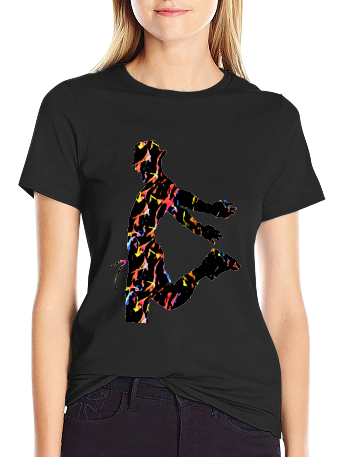 Vibrant Dancer Graphic Black T-Shirt