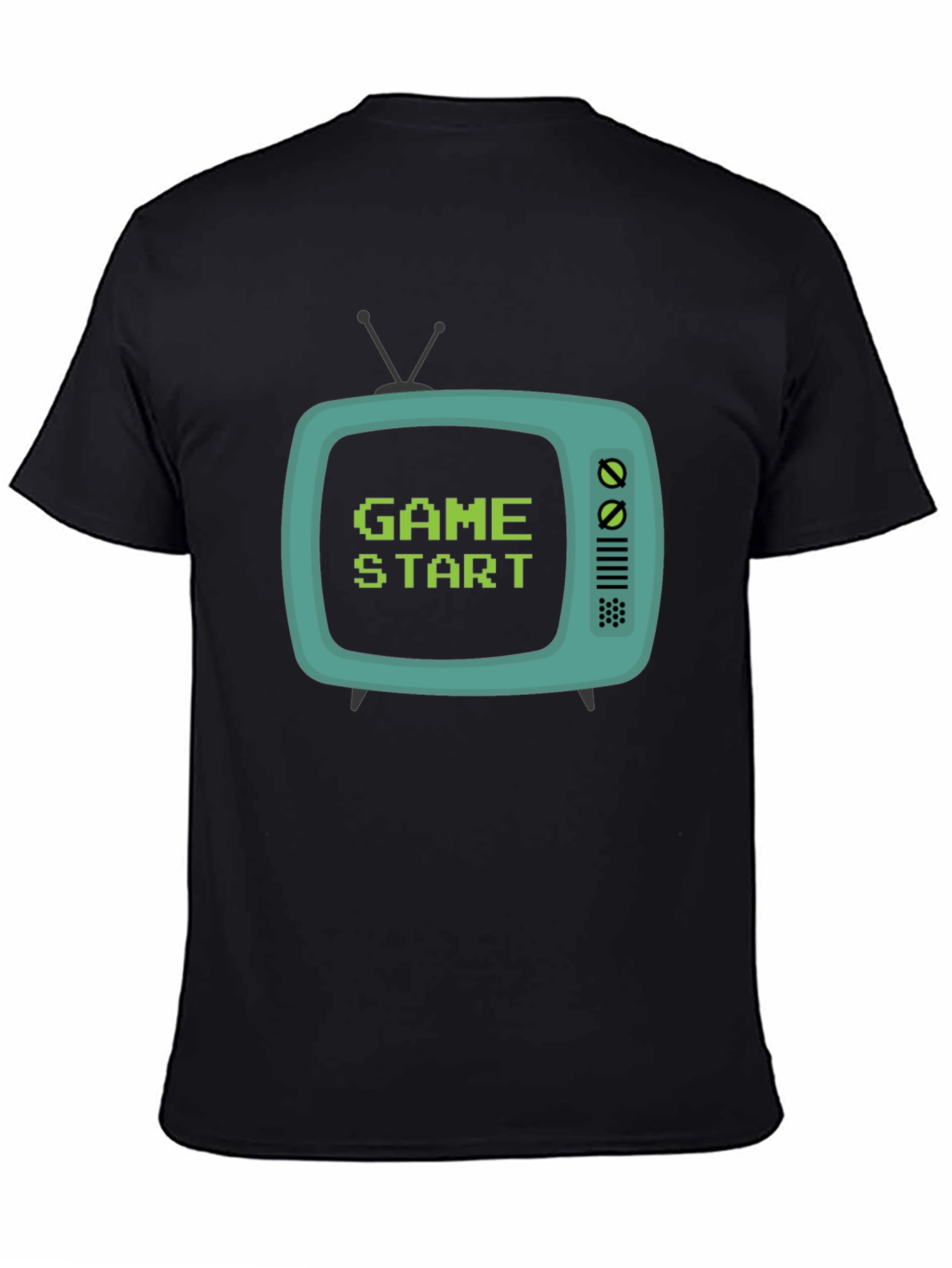 Retro Game Start Tee - Black Cotton Graphic T-Shirt