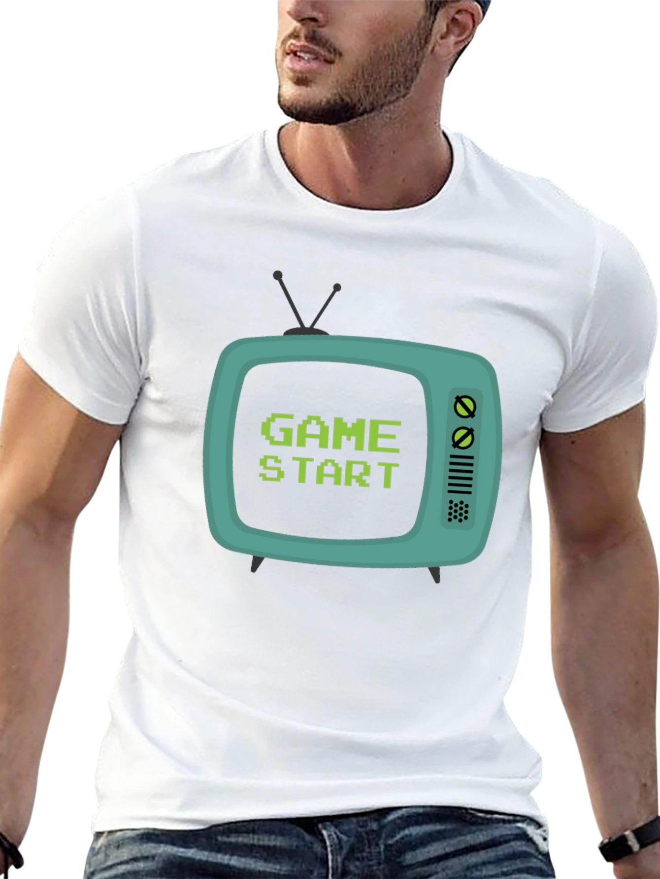 Retro Game Start Tee - Black Cotton Graphic T-Shirt