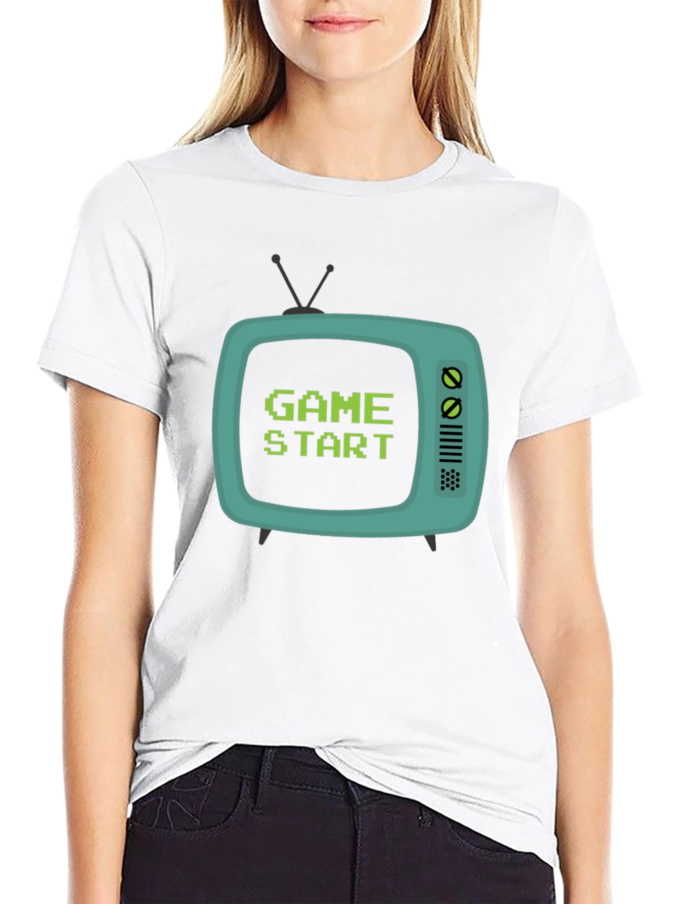 Retro Game Start Tee - Black Cotton Graphic T-Shirt