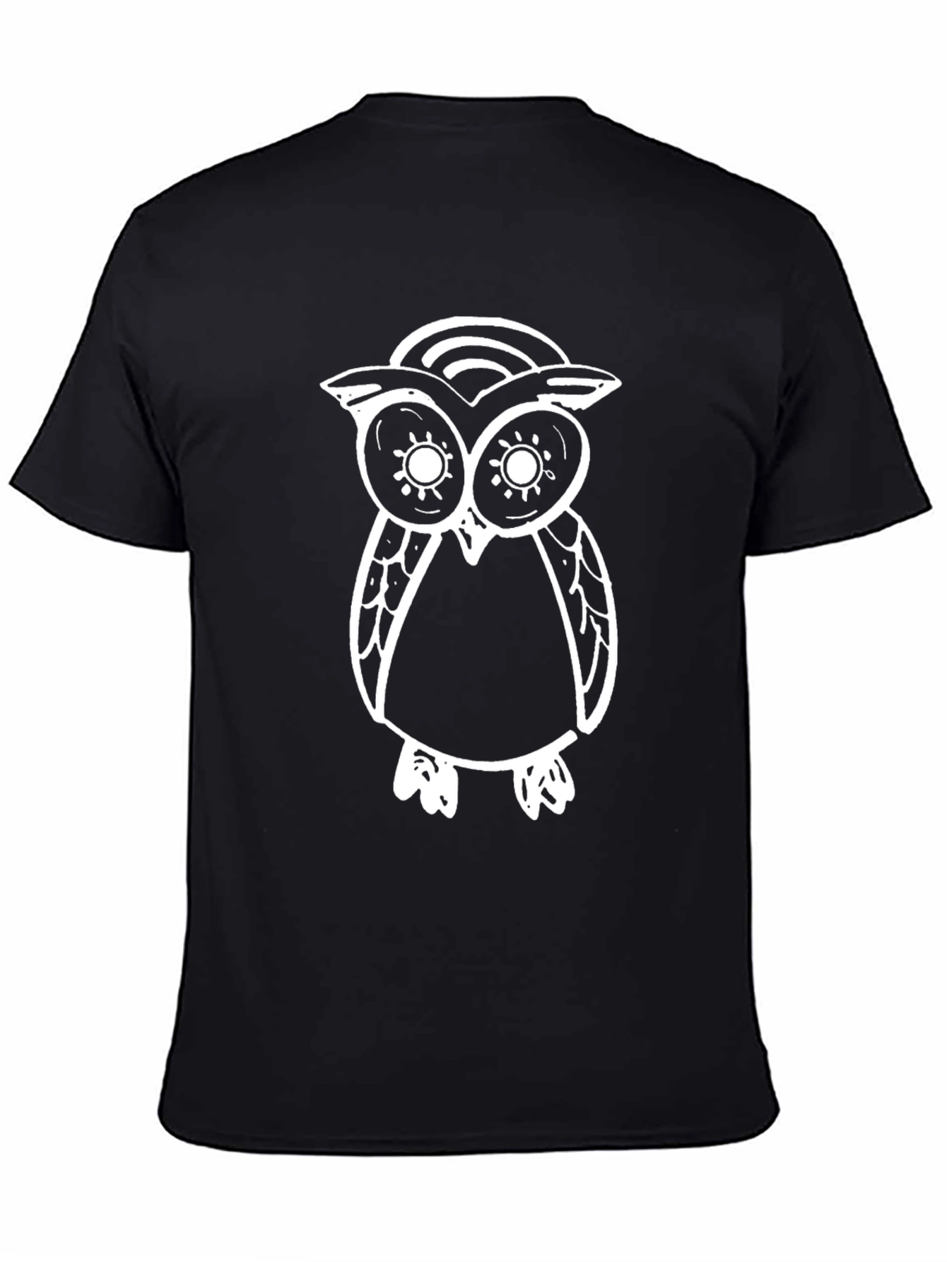 Mens Black T-Shirt with Owl Graphic