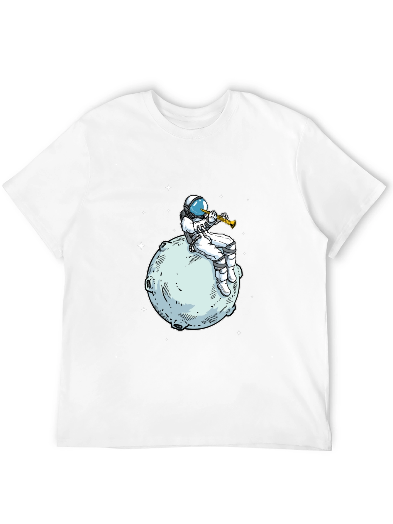 Astronaut Moon Trumpet Black T-Shirt