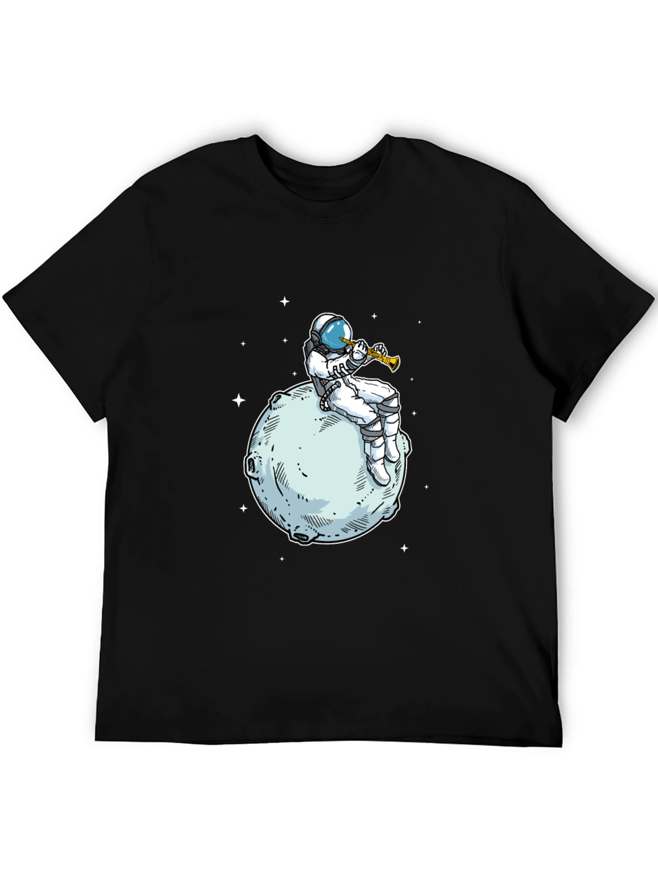 Astronaut Moon Trumpet Black T-Shirt