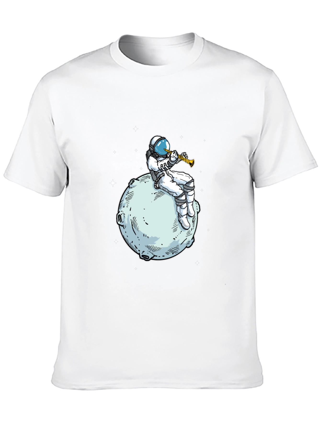 Astronaut Moon Trumpet Black T-Shirt