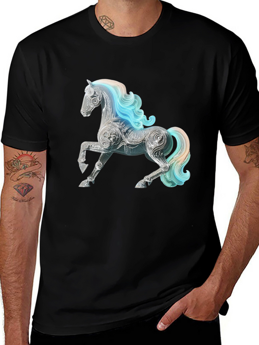 Abstract Horse Graphic Tee - Stylish Mens Black T-Shirt