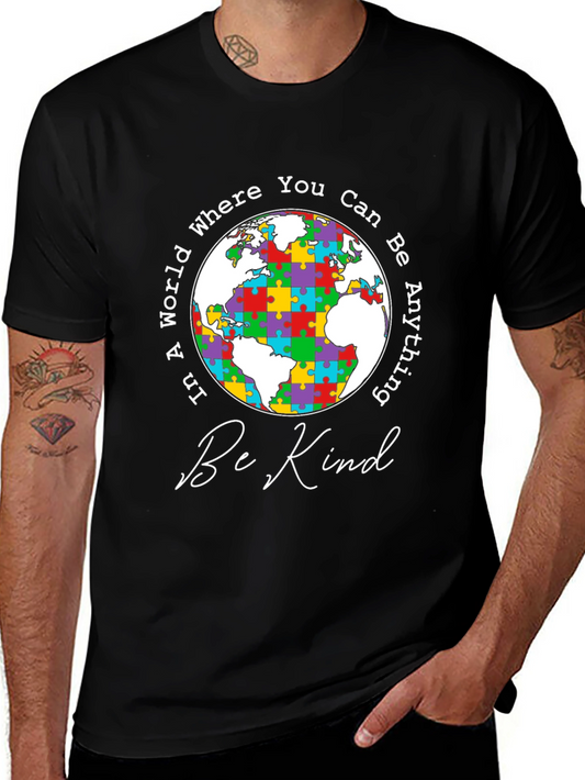 Autism Awareness T-Shirt Be Kind World Puzzle Graphic Tee