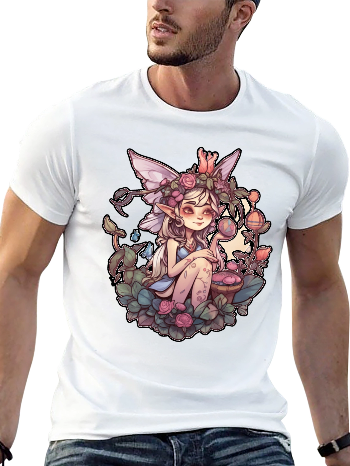 Whimsical Fairy Graphic Tee - Black