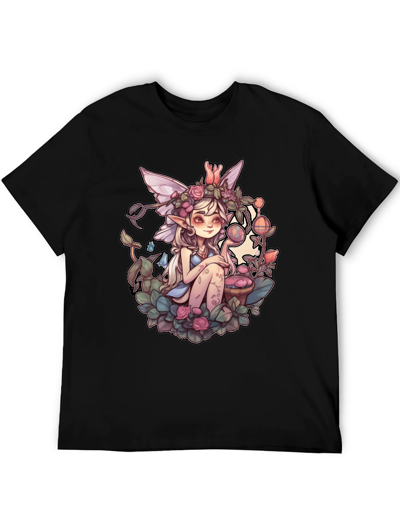 Whimsical Fairy Graphic Tee - Black