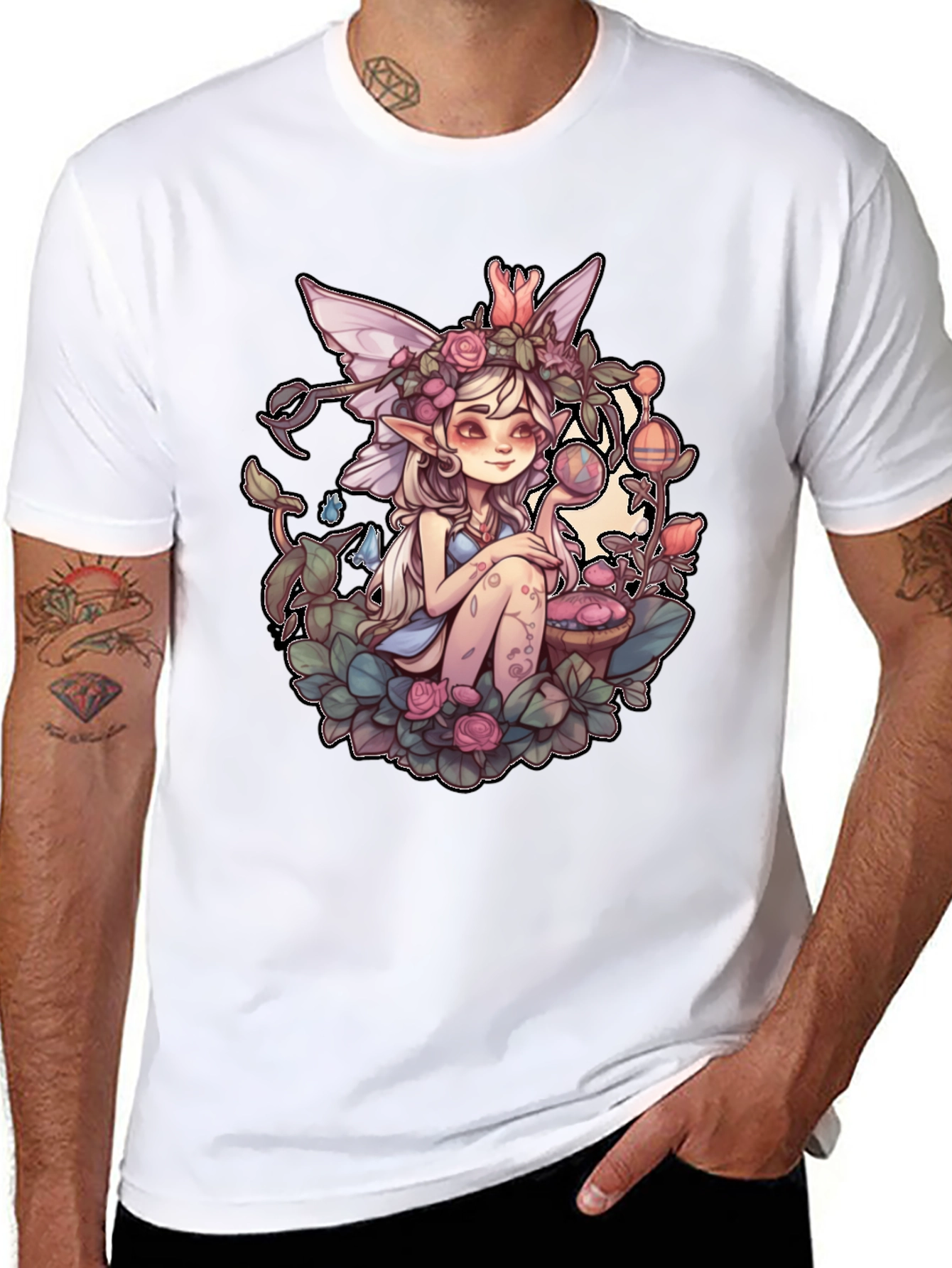 Whimsical Fairy Graphic Tee - Black
