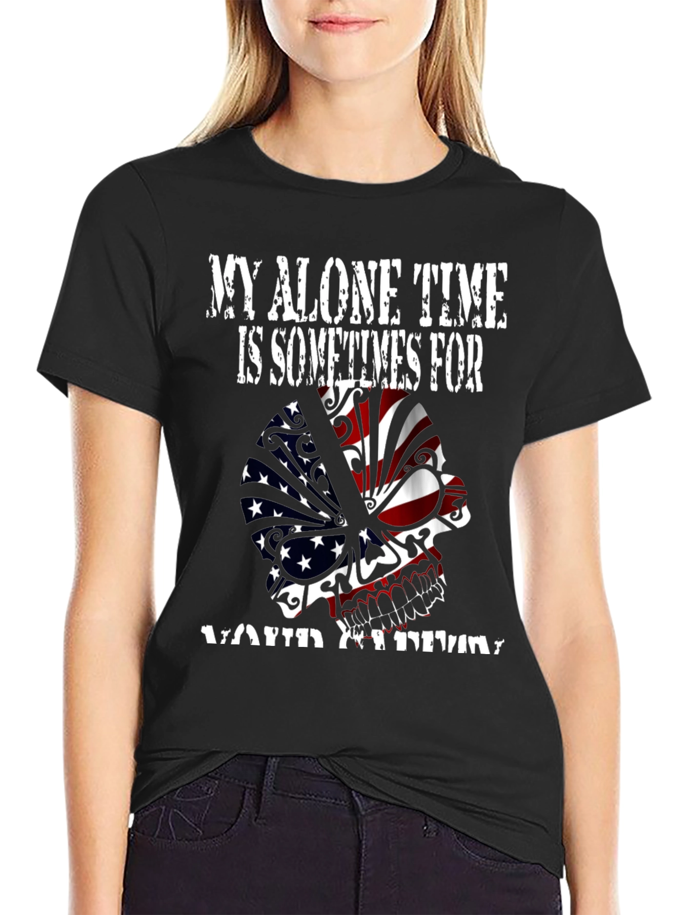 My Alone Time Skull Graphic Tee - Black