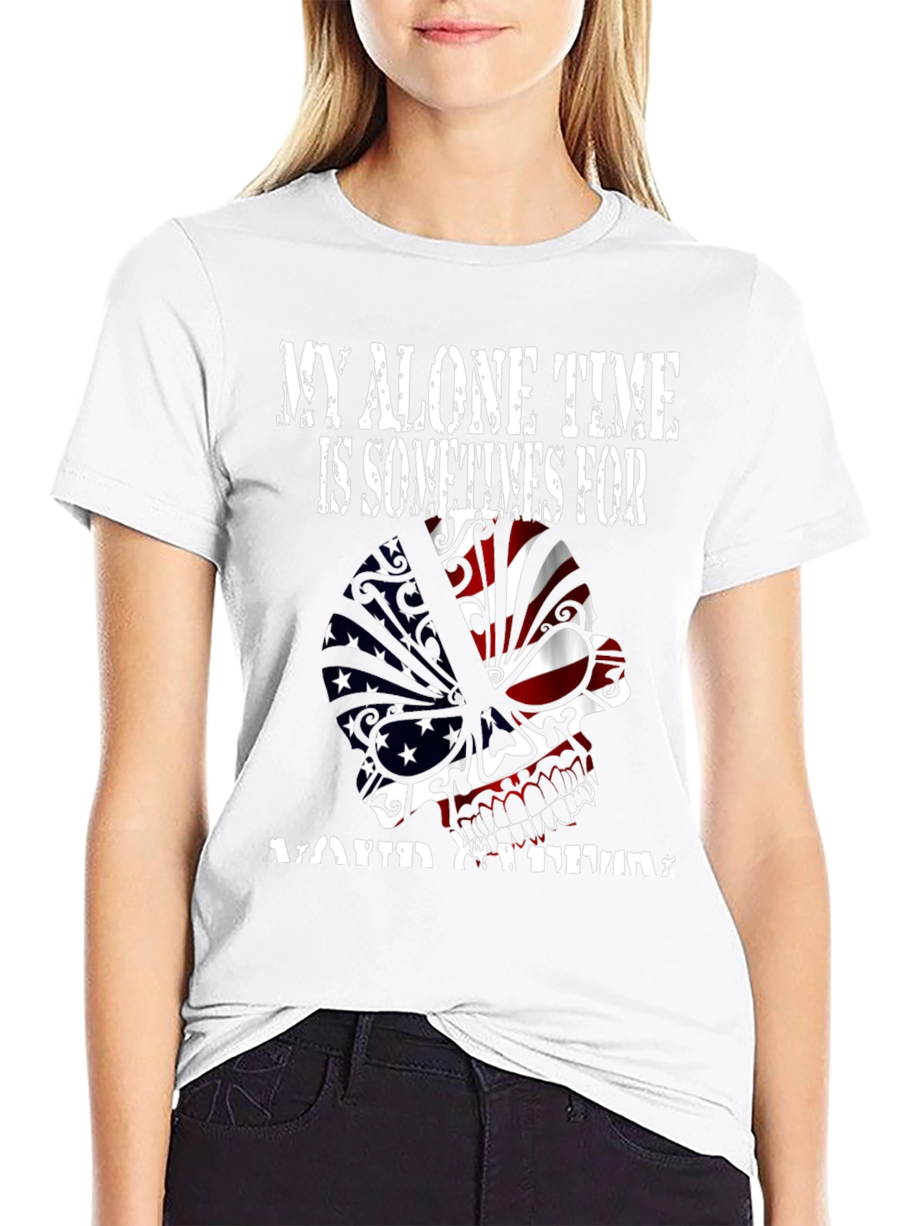 My Alone Time Skull Graphic Tee - Black