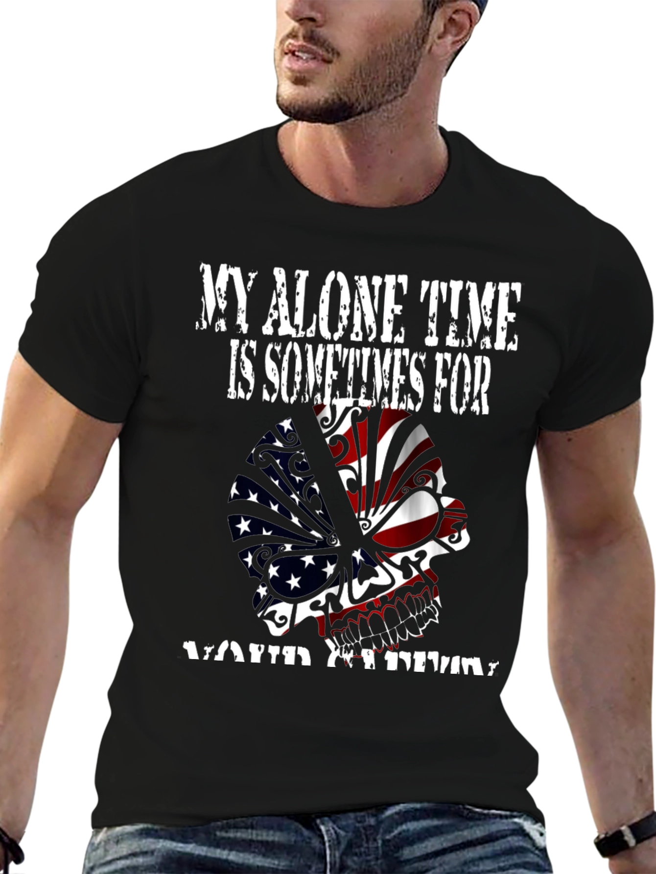 My Alone Time Skull Graphic Tee - Black