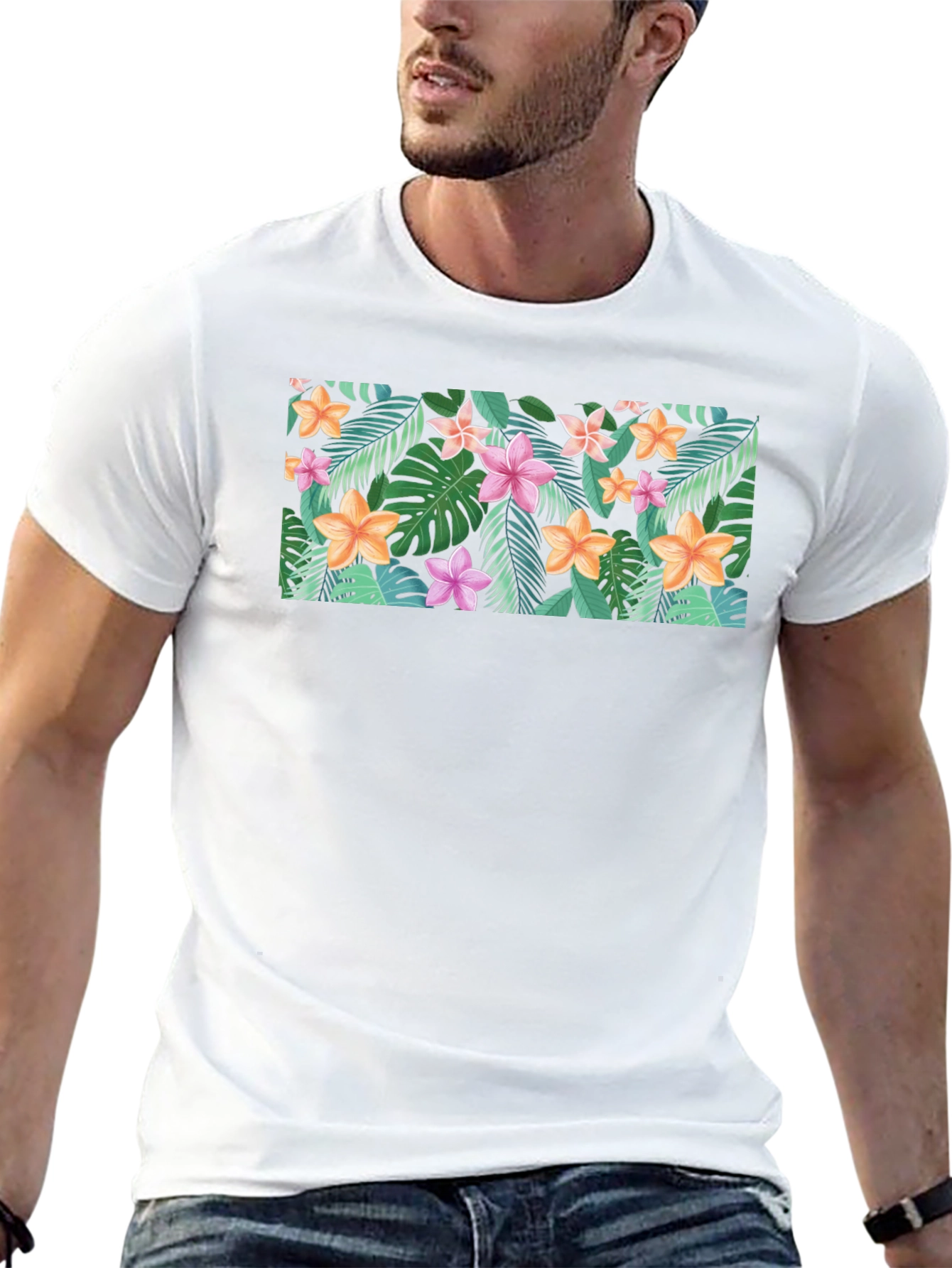 Tropical Floral Print Black T-Shirt