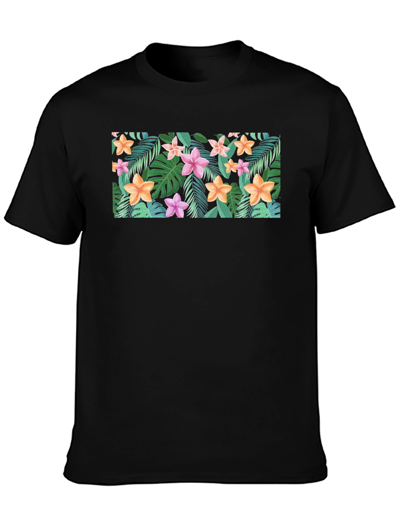 Tropical Floral Print Black T-Shirt